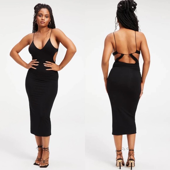 Good American Dresses & Skirts - GOOD AMERICAN Good Touch Black ‘90s Open Back Midi Dress